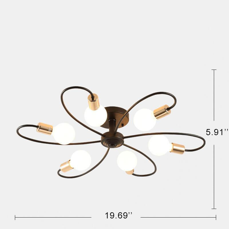 Schmiedeeiserne 6-Licht-Beleuchtung in Blütenform, halbbündige Montage 