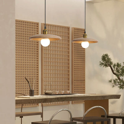 Minimalist Wooden 1-Light Saucer Shaped Pendant Light