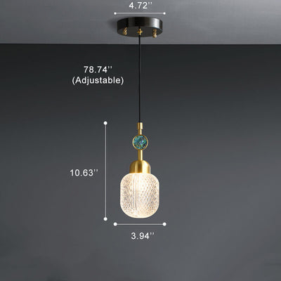 Modern Textured Glass 1-Light Hanging Jar Pendant Light