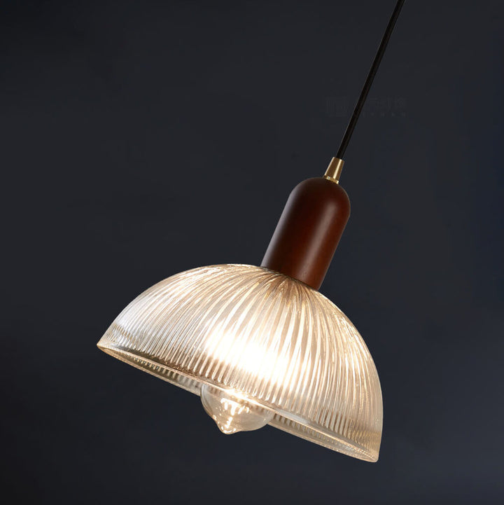 Vintage geripptes Glas 1-Licht Schalenpendelleuchte 