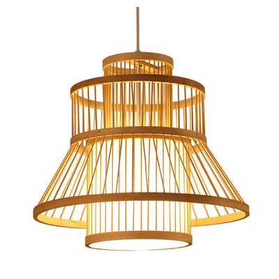 Vintage Bamboo Weaving  Wooden Flared 1-Light Pendant Light