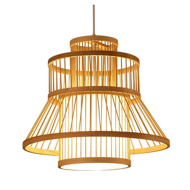 Vintage Bamboo Weaving  Wooden Flared 1-Light Pendant Light