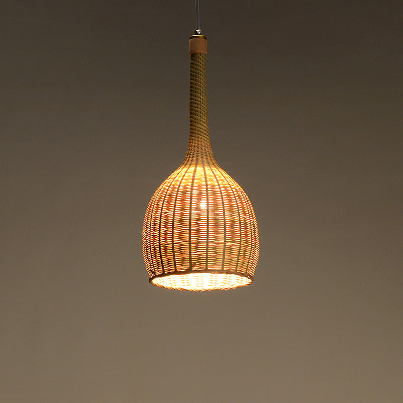 Bamboo Weaving Bottle Shape 1-Light Chinese Style Pendant Light