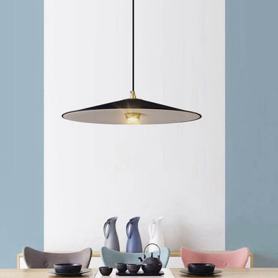 Industrial Minimalist Metal Black Saucer Shade 1-Light LED Pendant Light