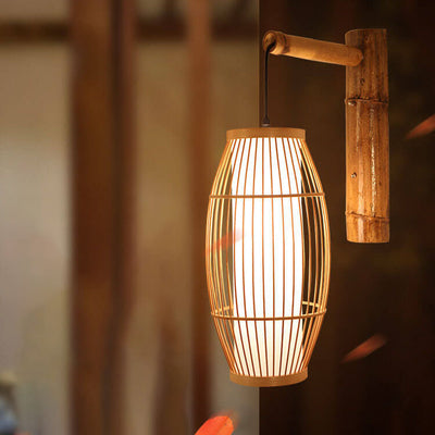 Modern New Chinese Bamboo Weaving 1-Light Wall Sconce Lamp