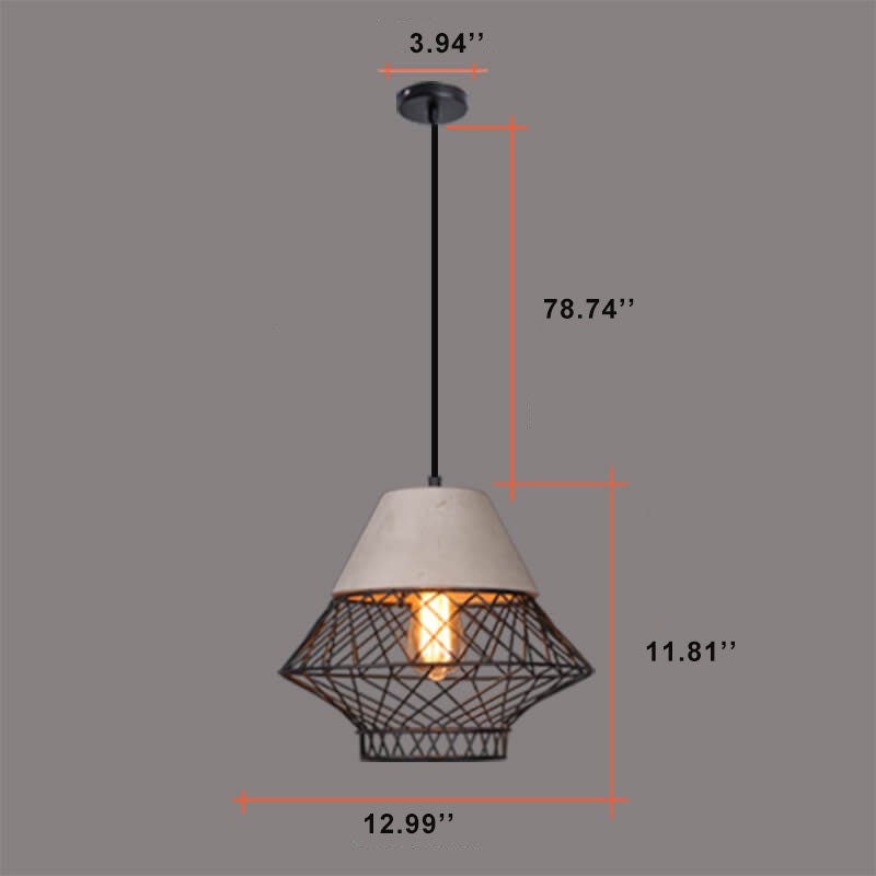 Suspension en forme de lanterne à 1 lumière en fer rétro et ciment 