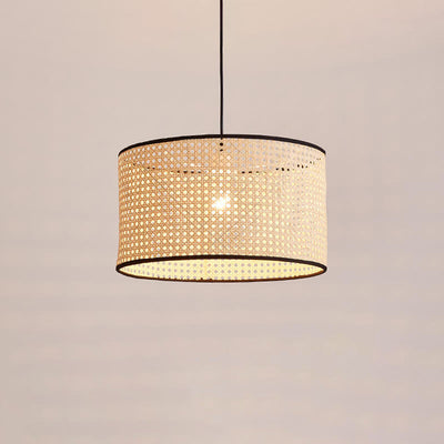 Modern Rattan Weaving Cylinder 1-Light Pendant Light