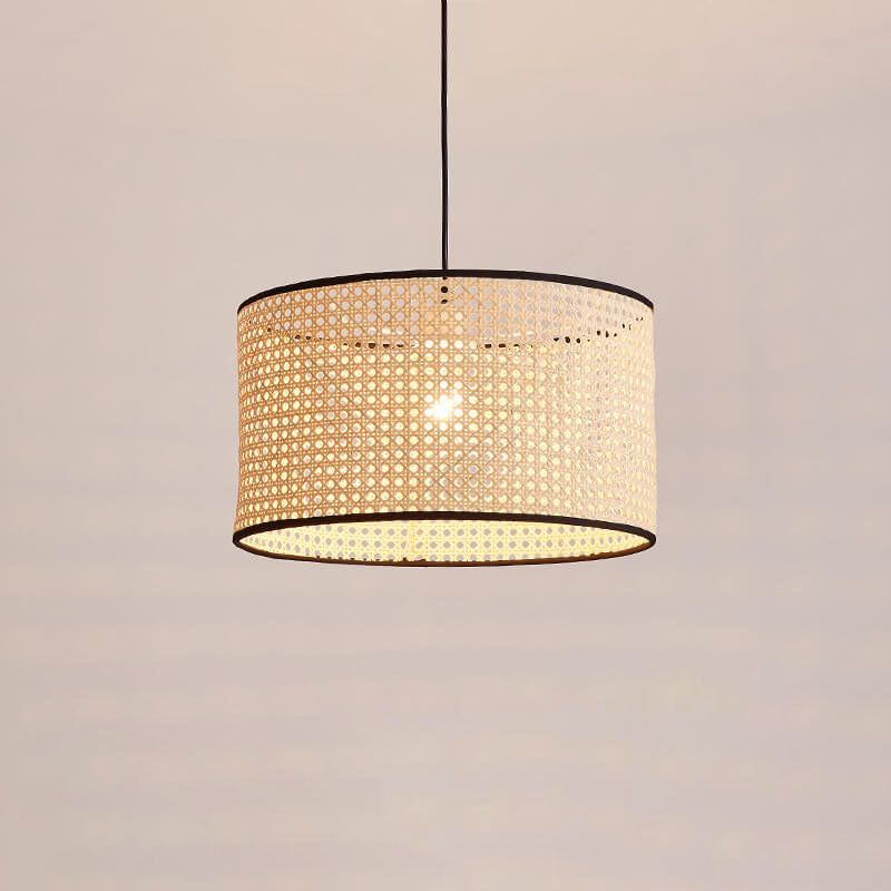 Modern Rattan Weaving Cylinder 1-Light Pendant Light