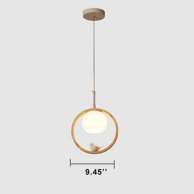 Modern Round Wood Ring 1-Light Little Bird LED Pendant Light