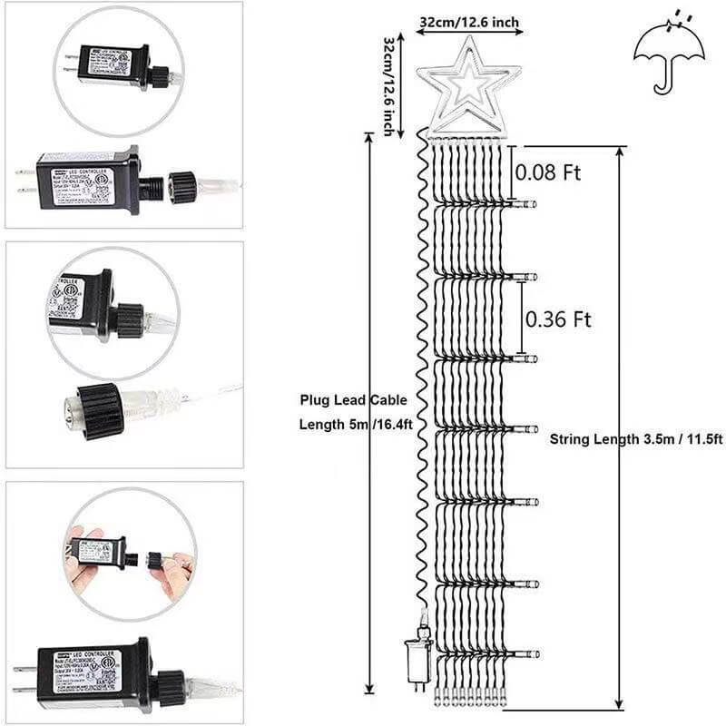 Lumières LED en forme de météores de Noël en cascade d&