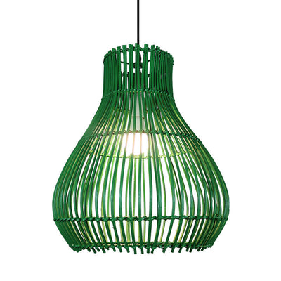 Modern Rattan Weaving Green Teardrop Shade 1-Light Pendant Light