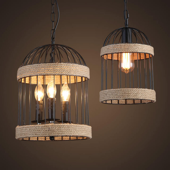 Industrielle Retro-Seil-Vogelkäfig 1-Licht Pendelleuchte 