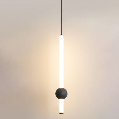 Lumière suspendue LED cylindrique longue minimaliste moderne avec boule en métal 