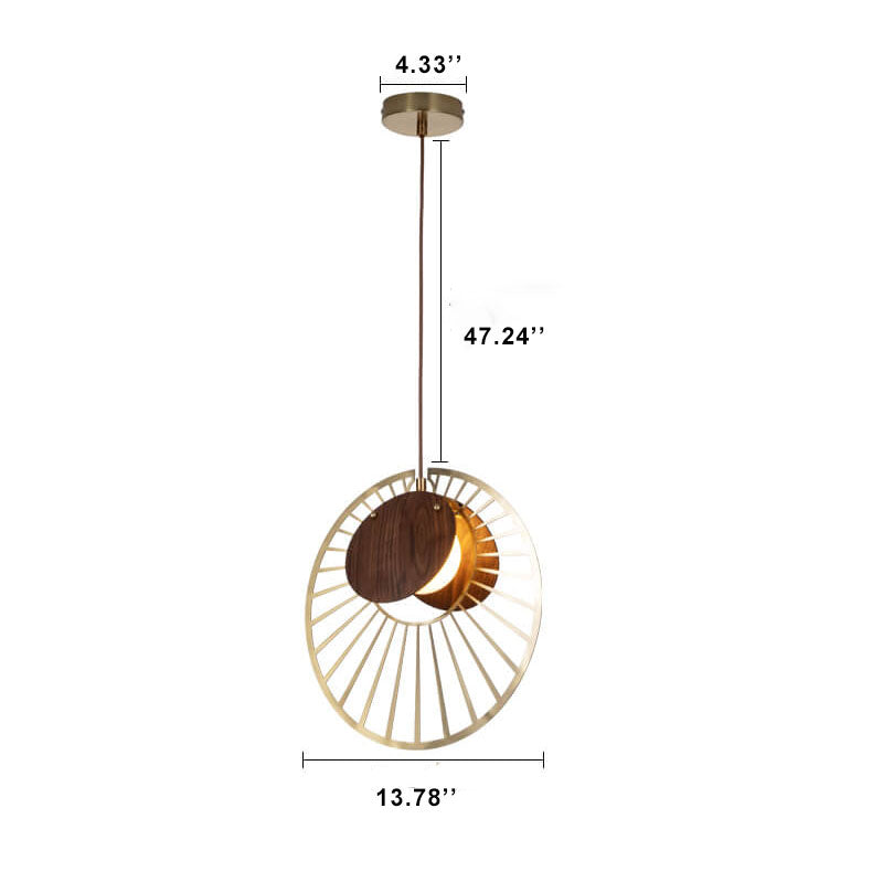 Modern Creative Walnut Metal Disc 1-Light Pendant Light