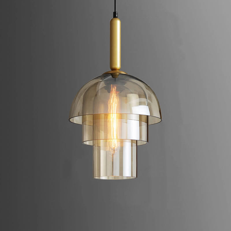 Modern Cognac Multi Layer Glass Shade 1-Light Pendant Light