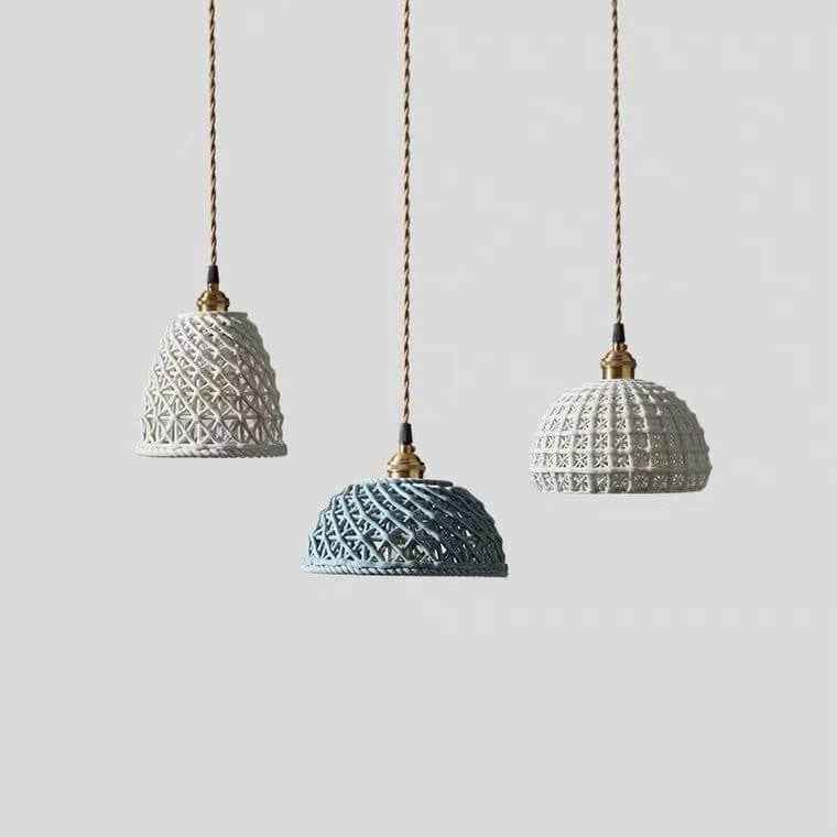 Modern Japanese Porcelain Openwork 1-Light Dome Pendant Light