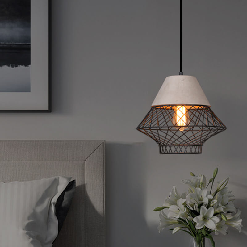 Suspension en forme de lanterne à 1 lumière en fer rétro et ciment 