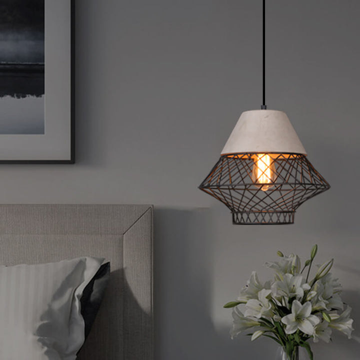 Suspension en forme de lanterne à 1 lumière en fer rétro et ciment 