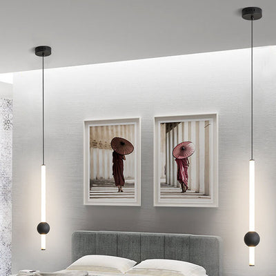 Lumière suspendue LED cylindrique longue minimaliste moderne avec boule en métal 