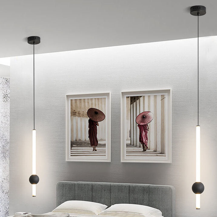Lumière suspendue LED cylindrique longue minimaliste moderne avec boule en métal 