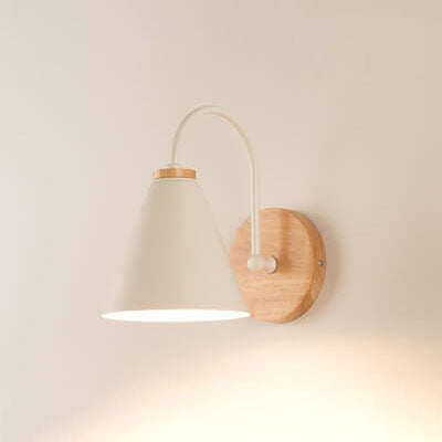 Modern Minimalist Cone Shade Wooden Base 1-Light Wall Sconce Lamp