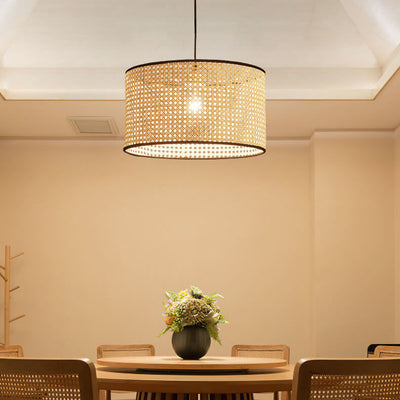 Modern Rattan Weaving Cylinder 1-Light Pendant Light