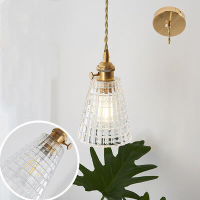 Textured Clear Glass 1-Light Single Bell Pendant Light 4 Design