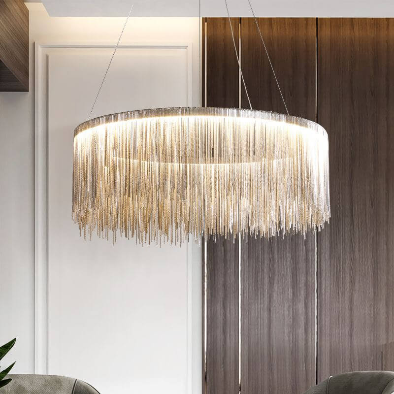 Modern Circular Metal Tassel 1-Light LED Chandeliers