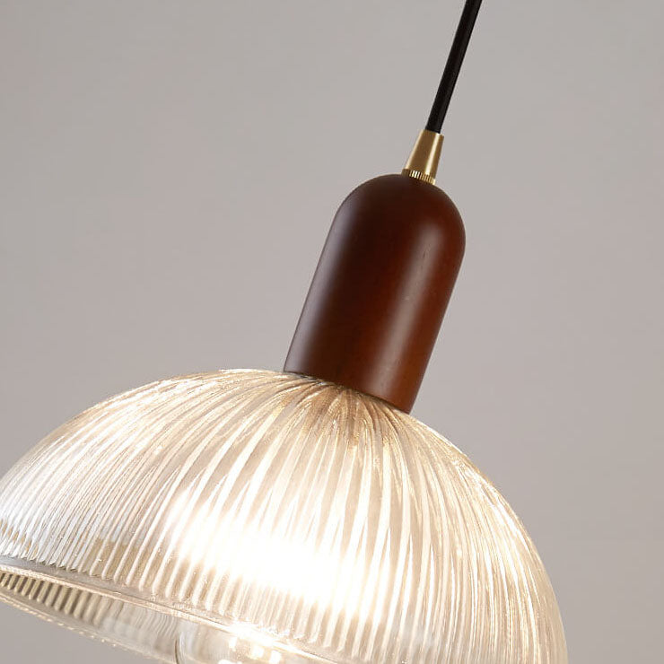 Vintage geripptes Glas 1-Licht Schalenpendelleuchte 