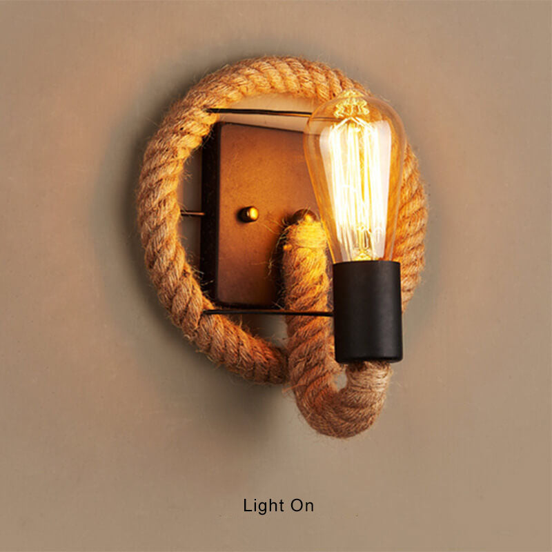 Vintage Hemp Rope 1-Light Wall Sconce Lamp 2 Design