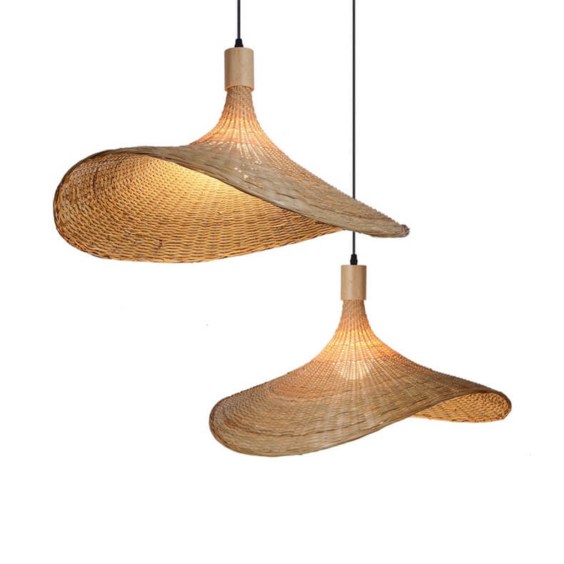 Lustre suspendu chapeau de paille 1 lumière en bambou tissé 