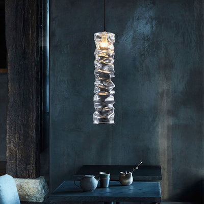 Modern Wrinkled Glass Long Stripes 1-Light LED Pendant Light