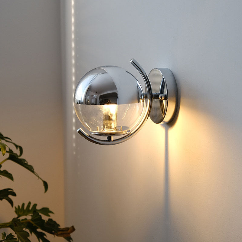 Vintage Chrome Glass Globe 1-Light Wall Sconce Lamp