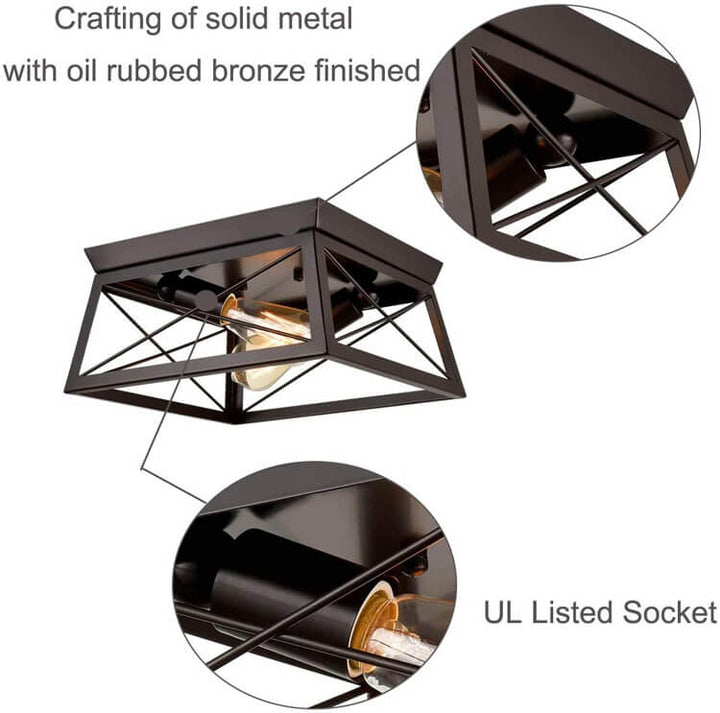 Industrial Wrought Iron 2-Light Rotatable Flush Mount Lighting