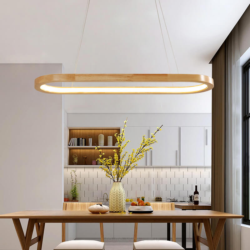 Modern Minimalist Wooden Linear Round 1-Light LED Chandeliers