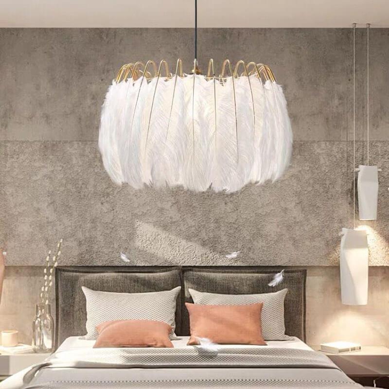 Modern Feather 1-Light Drum Pendant Light