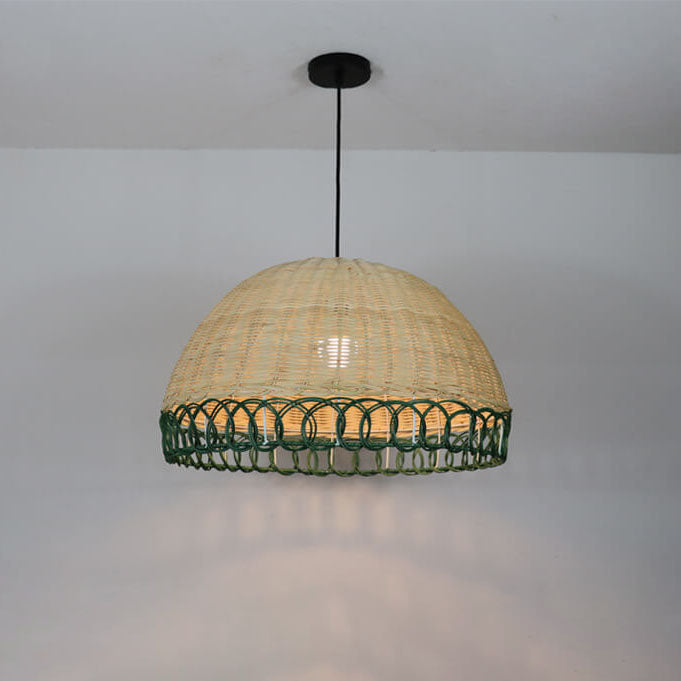 Rustic Rattan Weaving 1-Light Half Circle Pendant Light