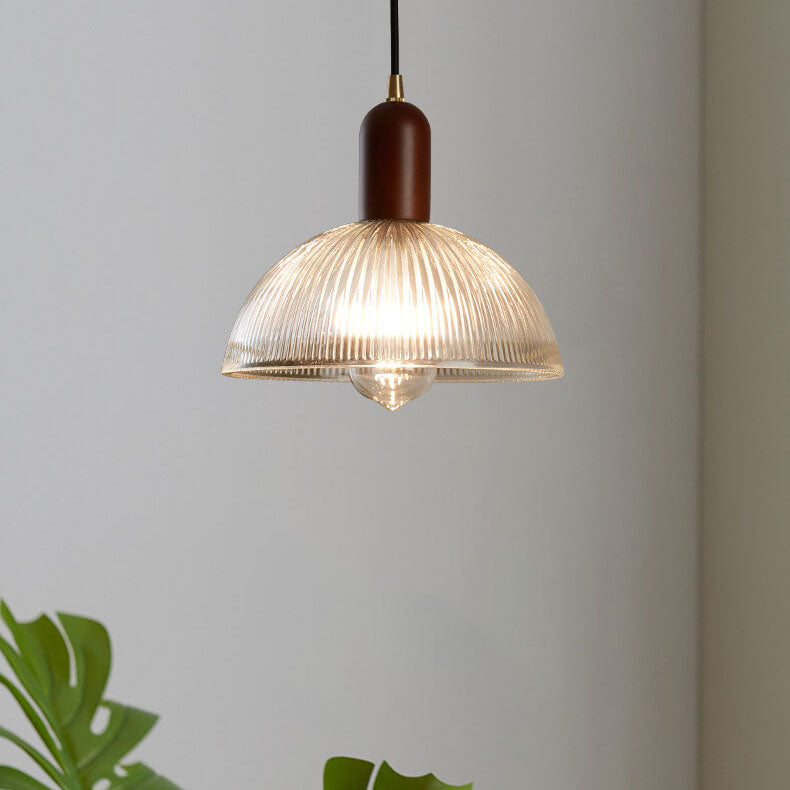 Vintage geripptes Glas 1-Licht Schalenpendelleuchte 