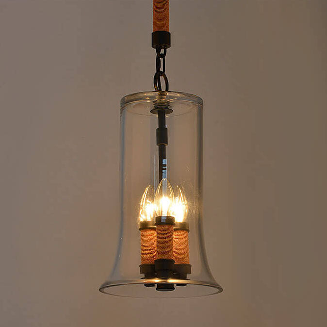 Creative Bell Shaped Glass Hemp Rope 3-Light LED Chandelier