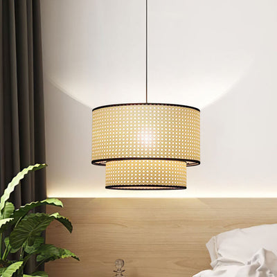 Modern Rattan Weaving Cylinder 1-Light Pendant Light