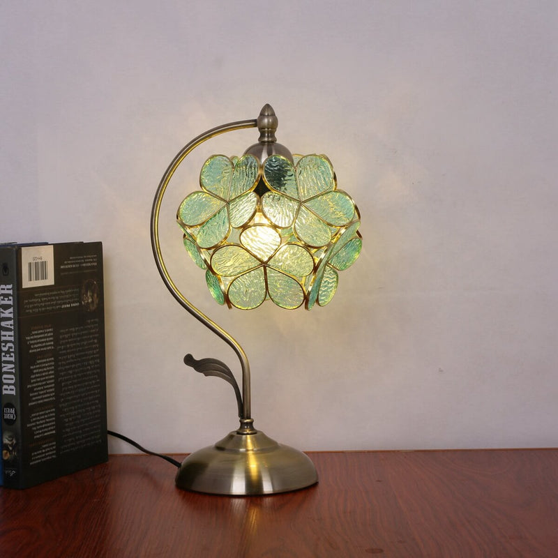 Lampe de table à 1 lumière en verre teinté boule de pétale vert Tiffany 