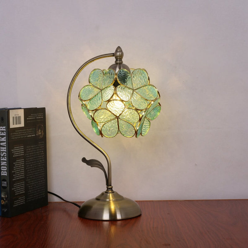 Tiffany Green Petal Ball Stained Glass 1-Light Table Lamp