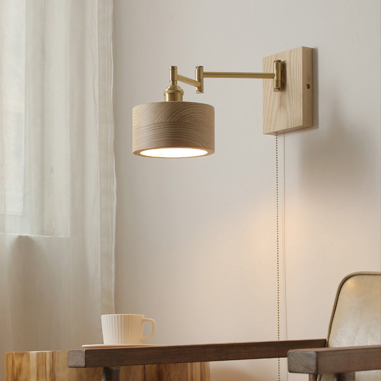 Modern Walnut Japanese Style Adjustable LED Wall Sconce Lamp