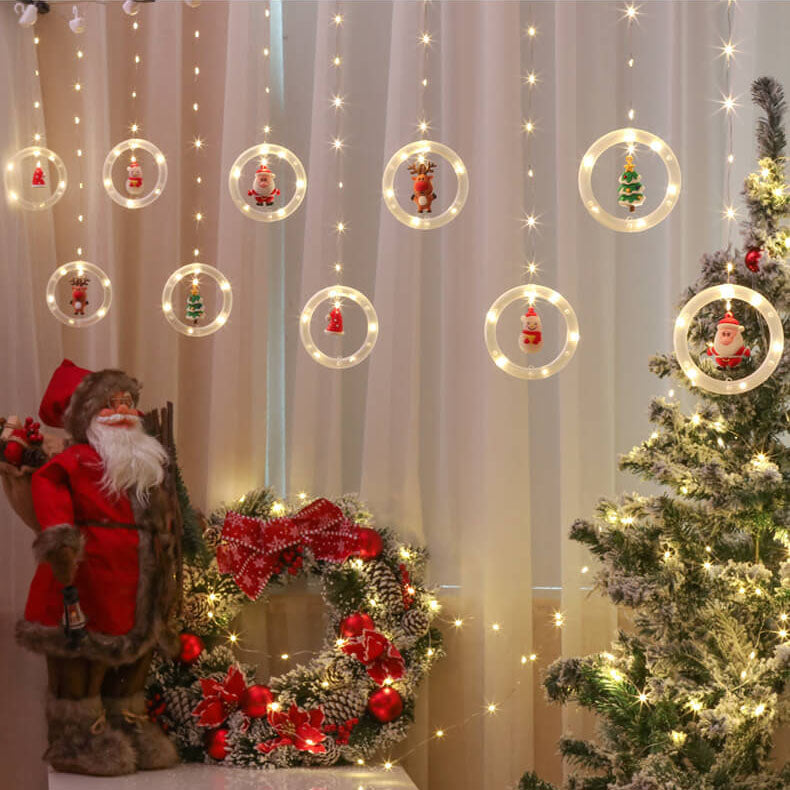 Décoration suspendue de poupée de cercle de noël, guirlande lumineuse USB à 10 LED 