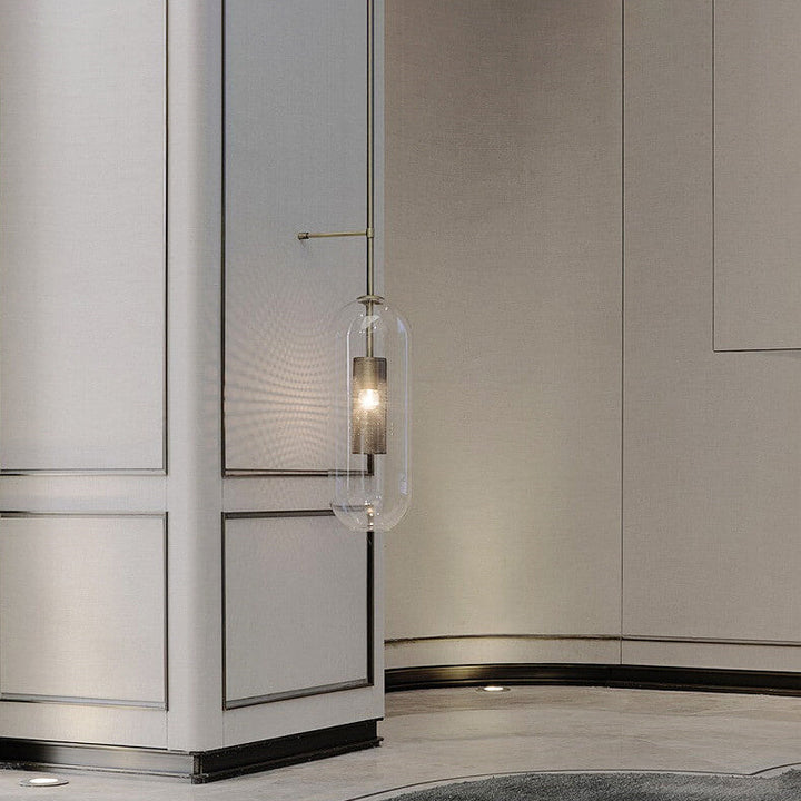 Moderne minimalistische lange 1-flammige Zylinder-Wandleuchte aus klarem Glas für das Wohnzimmer 