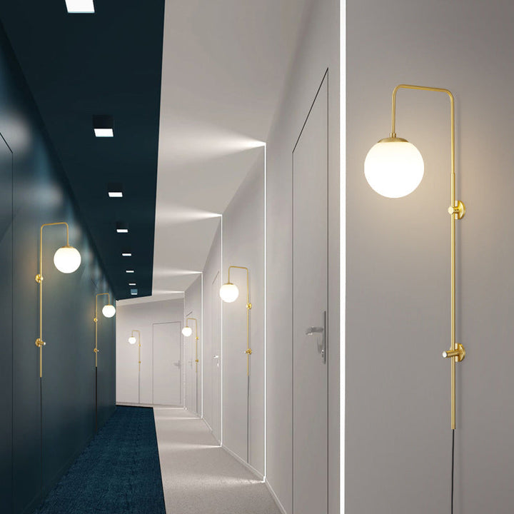 Modern Simplicity Glass Shade Full Copper Long Bar 1-Light Wall Sconce Lamp
