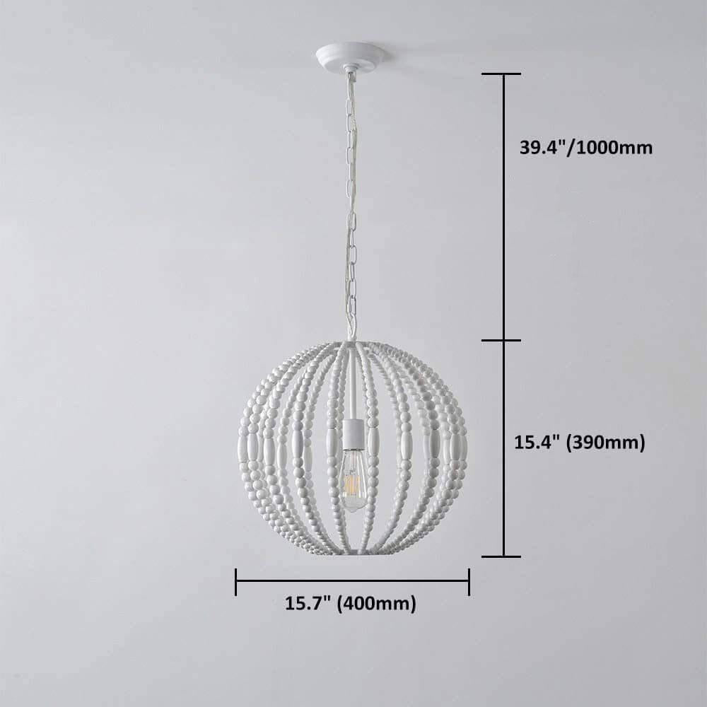 Rustic Globe Cage Wood Pearl 1-Light Pendant Light
