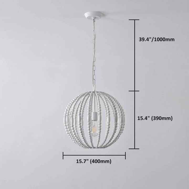 Rustic Globe Cage Wood Pearl 1-Light Pendant Light