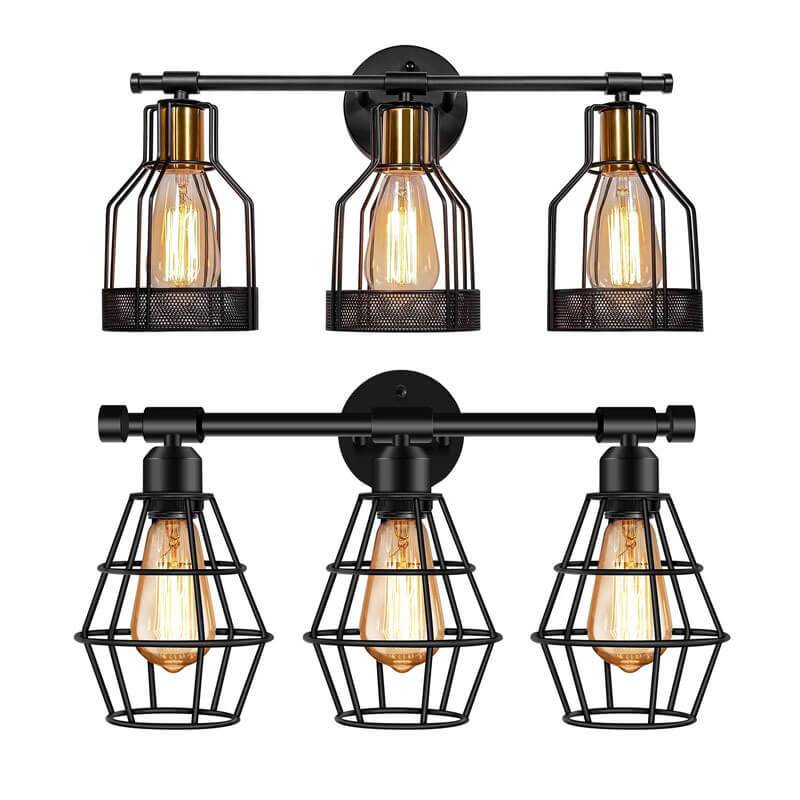 Lámpara de Aplique de Pared de Jaula de Hierro Forjado Industrial Vintage de 3 Luces 