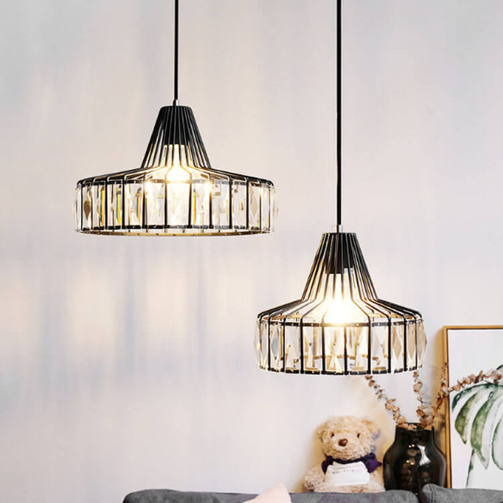 Lámpara colgante moderna de 1 luz con marco de metal negro 